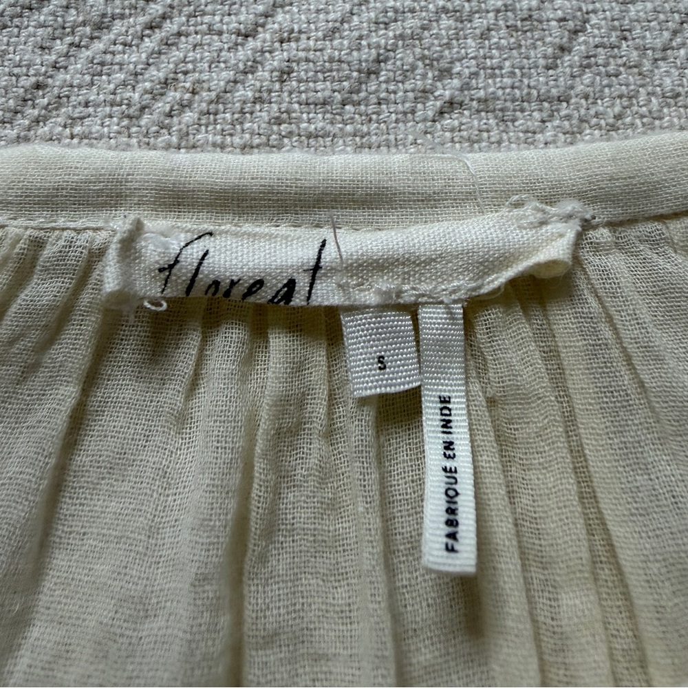 Anthropologie Floreat Gauze Lightweight Ivory Yellow Embroidered Blouse Top M - Picture 7 of 9